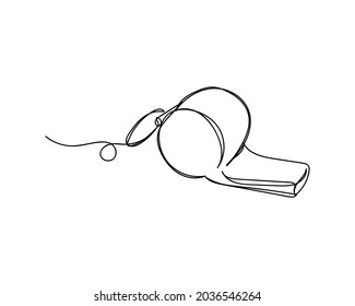 Continuous one line drawing of sport whistle icon in silhouette on a white background. Linear stylized.