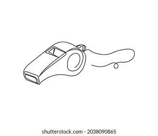 Continuous One Line Drawing Of Sport Whistle Icon In Silhouette On A White Background. Linear Stylized.