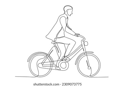 continuous one line drawing of sport Cycling triathlon. Bicycle athlete or cyclist riding on the street. Vector illustration health concept
