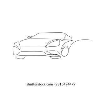 Continuous one line drawing of sport car . Super car  line art vector illustration. Editable outline or stroke.