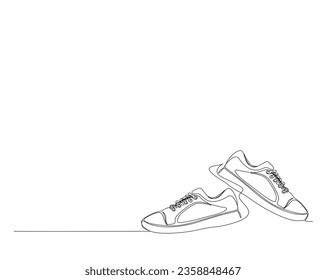 Kontinuierliche Zeichnung von Sportschuhen in einer Linie. Turnschuhe umreißen Vektorgrafik.  Bearbeitbarer Strich.