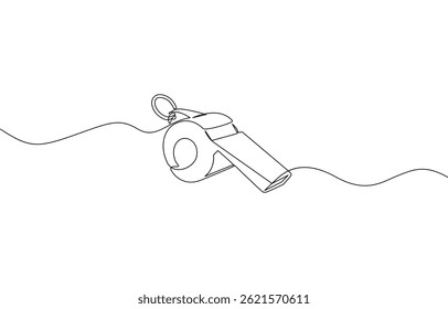 Continuous one line drawing of sport whistle icon, Sports whistle one line art. Continuous line drawing of sport, A minimalist line drawing of a whistle on a clean white background.