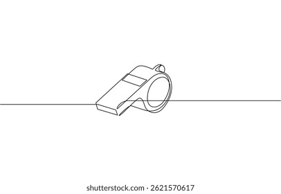 Continuous one line drawing of sport whistle icon, Sports whistle one line art. Continuous line drawing of sport, A minimalist line drawing of a whistle on a clean white background.