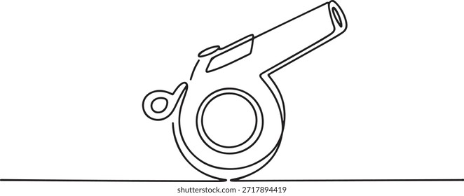 Desenho contínuo de uma linha do esporte ícone do apito, Esportes assobiar uma linha arte. Desenho de linha contínuo do esporte.
