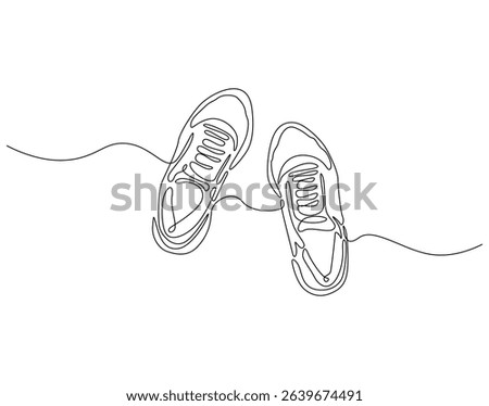 Continuous one line drawing of sport shoes. One line drawing illustration of sneakers fitness shoes. Sport, fashion concept single line. Editable outline