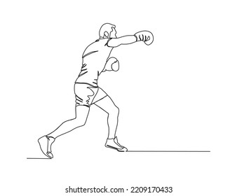 Kontinuierliche Zeichnung eines sportlichen Boxers mit Boxhandschuhen. Boxer oder Kämpfer machen eine Beat-Stange-Kunst Zeichnen Vektorgrafik. 