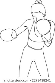 Continuous one line drawing of sporty boxer woman punching use gloves. Vector illustration.