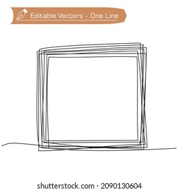 Continuous one line drawing of an square frame in the sketch technique of a constant black outline. Grunge rough shapes imitating a trace of a pencil. Vector stock illustration for text.