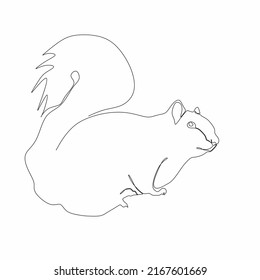 Continuous one line drawing of squirrel silhouette. Line art of squirrel in abstract hand drawn style. Animal themed simple ink vector illustration. Simple and minimalist animal doodle art.