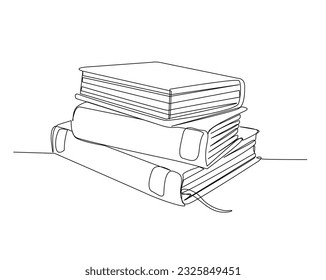 Continuous one line drawing of stack of books. Education books line art vector illustration, idea, school and intelligence concept.  Editable stroke.