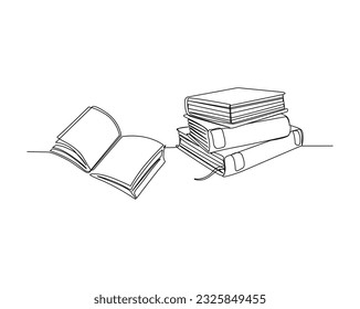 Continuous one line drawing of stack of books. Education books line art vector illustration, idea, school and intelligence concept.  Editable stroke.
