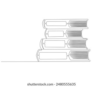 Dibujo continuo de una línea de pila de libros. Ilustración de dibujo de una línea de la pila de libros. Libro de Educación, idea, escuela y arte conceptual de la línea de inteligencia.
