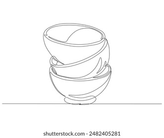 Dibujo continuo de una línea de pila de tazones. Ilustración de dibujo de una línea de pilas de cuencos. conjunto de cocina concepto arte de línea. Esquema editable.
