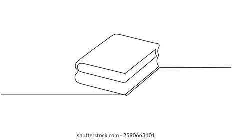 continuous One line drawing of a stack of books resting on a surface.