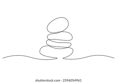 Continuous one line drawing of Stack of pebble stone. Single line drawing illustration of Spa stone stack. Spa banner and business card concept vector art. Doodle line illustration. 
