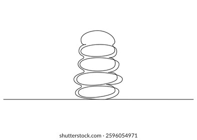 Continuous one line drawing of Stack of pebble stone. Single line drawing illustration of Spa stone stack. Spa banner and business card concept vector art. Doodle line illustration. 
