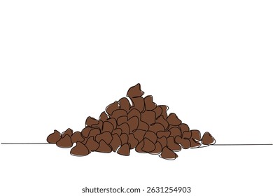 Continuous one line drawing stack of choco chips. Ingredients for various dishes. Low sugar diet options. Adding flavor. Sweet. National Chocolate Chip Day. Single line draw design vector illustration