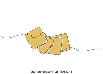 Continuous one line drawing a stack of square biscuits arranged in a quarter circle. Arrange some biscuits to make them look good. National Biscuit Day. Single line draw design vector illustration