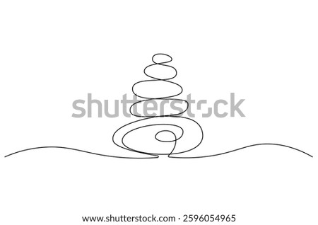 Continuous one line drawing of Stack of pebble stone. Single line drawing illustration of Spa stone stack. Spa banner and business card concept vector art. Doodle line illustration. 
