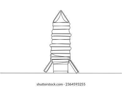 Continuous one line drawing stacked books form a rocket. Space book festival concept. Guidebook for carrying out expedition missions. Technology. Vehicle. Single line draw design vector illustration