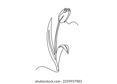 Una línea continua dibujando un tallo de tulipán. Concepto de primavera. Ilustración gráfica vectorial de diseño de líneas simples.