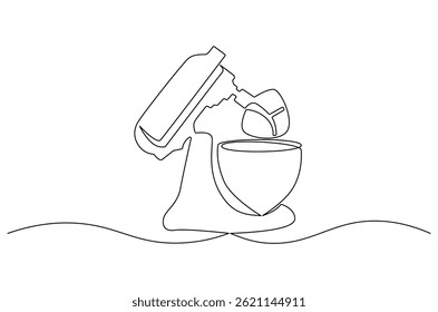 Continuous one line drawing of Stand Mixer. Single line drawing illustration of Mixer. Electrical concept vector art. Doodle line illustration.