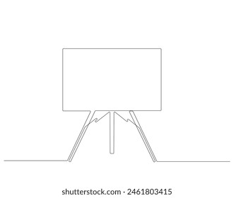 Continuous one line drawing of standing whiteboard. One line drawing illustration of whiteboard for explaining. Presentation for work concept continuous line art. Editable outline.