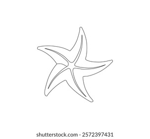 Continuous one line drawing of starfish. Starfish symbol of resilience and hope. Single line drawing illustration of starfish. Concept vector art. Doodle line illustration.
