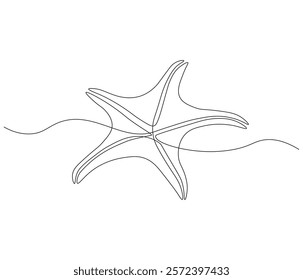 Continuous one line drawing of starfish. Starfish symbol of resilience and hope. Single line drawing illustration of starfish. Concept vector art. Doodle line illustration.
