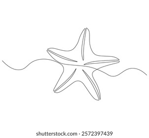 Continuous one line drawing of starfish. Starfish symbol of resilience and hope. Single line drawing illustration of starfish. Concept vector art. Doodle line illustration.
