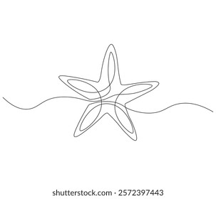 Continuous one line drawing of starfish. Starfish symbol of resilience and hope. Single line drawing illustration of starfish. Concept vector art. Doodle line illustration.
