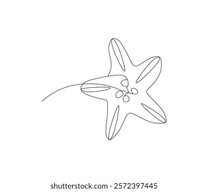 Continuous one line drawing of starfish. Starfish symbol of resilience and hope. Single line drawing illustration of starfish. Concept vector art. Doodle line illustration.
