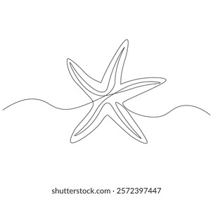 Continuous one line drawing of starfish. Starfish symbol of resilience and hope. Single line drawing illustration of starfish. Concept vector art. Doodle line illustration.
