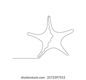 Continuous one line drawing of starfish. Starfish symbol of resilience and hope. Single line drawing illustration of starfish. Concept vector art. Doodle line illustration.
