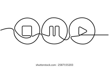 continuous one line drawing of start pause stop