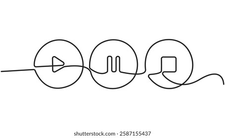 continuous one line drawing of start pause stop buttons