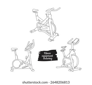 Continuous one line drawing static bicycle fitness equipment vector illustration