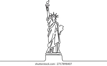 Continuous one Line Drawing of the Statue of Liberty. one line Icon drawing
