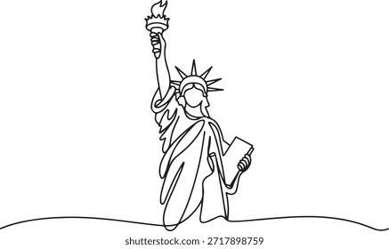 Dibujo continuo de una línea de la Estatua de la Libertad. dibujo de un icono de línea
