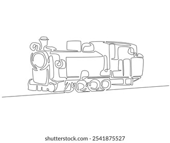 Continuous one line drawing of steam train. One line drawing illustration of old locomotive vehicle. Smoke transportation, historical vehicle concept line art. Editable outline