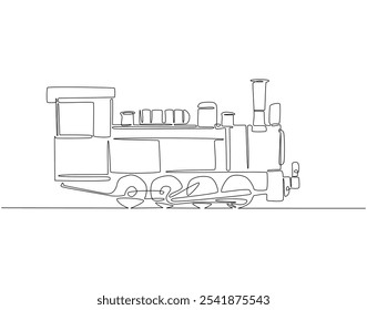 Continuous one line drawing of steam train. One line drawing illustration of old locomotive vehicle. Smoke transportation, historical vehicle concept line art. Editable outline