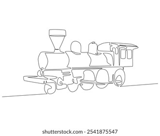 Continuous one line drawing of steam train. One line drawing illustration of old locomotive vehicle. Smoke transportation, historical vehicle concept line art. Editable outline