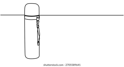 frasco de acero de dibujo continuo de una línea, frasco térmico con tapa abierta, un contorno de línea continuo aislado Ilustración vectorial. 