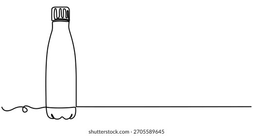 continuous one line drawing steel flask, Thermal flask with lid open, one continuous line outline isolated vector illustration Editable stroke. 