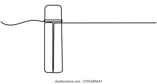 continuous one line drawing steel flask, Thermal flask with lid open, one continuous line outline isolated vector illustration Editable stroke. 