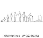 Continuous one line drawing of step of growing up man. One line drawing illustration of human life cycle. Aging Process, Growth, Toddler, concept line art. Editable outline