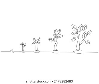 Dibujo continuo de una línea de paso de planta de cultivo. Una línea de dibujo ilustración de las plantas crecen. Concepto de planta de cultivo de una sola línea. Esquema editable.