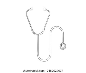 Continuous one line drawing of stethoscope. One line drawing illustration of stethoscope. Medical tool concept line art. Editable outline.
