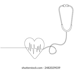 Dibujo continuo de una línea del estetoscopio. Ilustración de dibujo de una línea del estetoscopio. Línea de concepto de herramienta médica. Esquema editable.
