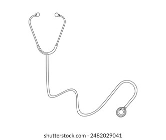 Continuous one line drawing of stethoscope. One line drawing illustration of stethoscope. Medical tool concept line art. Editable outline.
